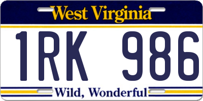 WV license plate 1RK986