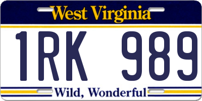 WV license plate 1RK989