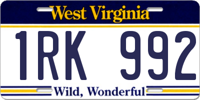 WV license plate 1RK992