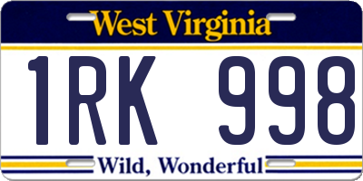 WV license plate 1RK998