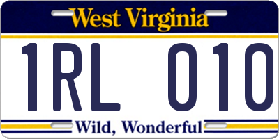 WV license plate 1RL010