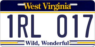 WV license plate 1RL017