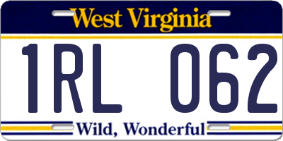 WV license plate 1RL062