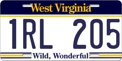 WV license plate 1RL205