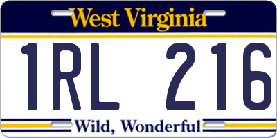 WV license plate 1RL216