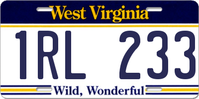 WV license plate 1RL233