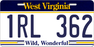 WV license plate 1RL362