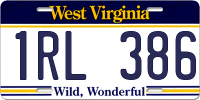 WV license plate 1RL386