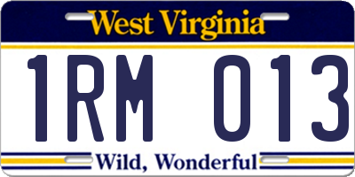 WV license plate 1RM013