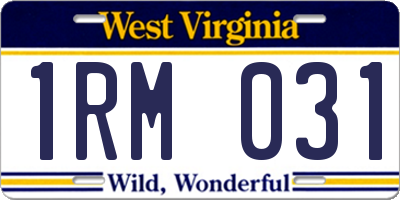 WV license plate 1RM031
