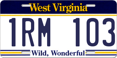 WV license plate 1RM103
