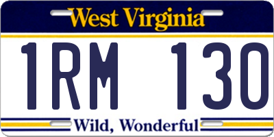 WV license plate 1RM130