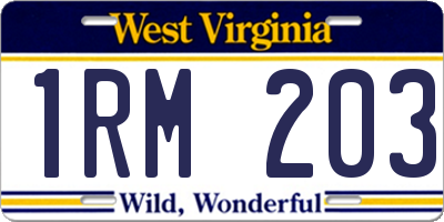 WV license plate 1RM203