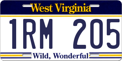 WV license plate 1RM205