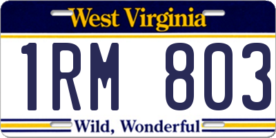WV license plate 1RM803