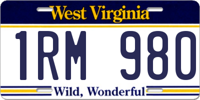 WV license plate 1RM980