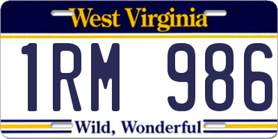 WV license plate 1RM986