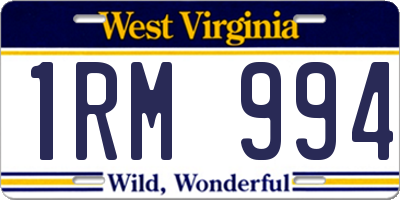 WV license plate 1RM994