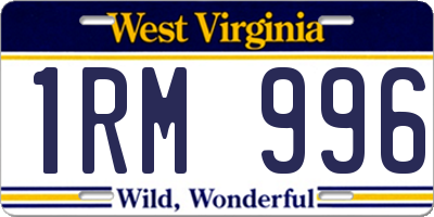 WV license plate 1RM996