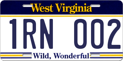 WV license plate 1RN002