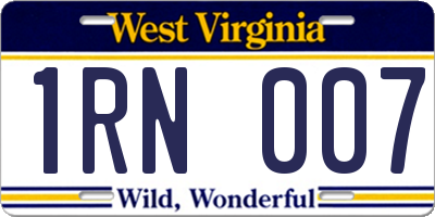 WV license plate 1RN007