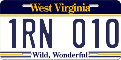 WV license plate 1RN010