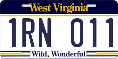 WV license plate 1RN011