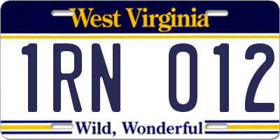 WV license plate 1RN012