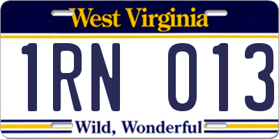 WV license plate 1RN013