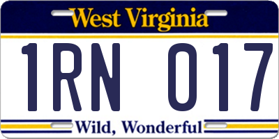 WV license plate 1RN017