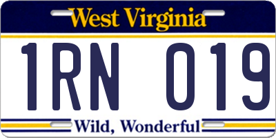 WV license plate 1RN019