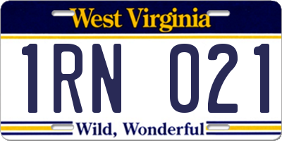 WV license plate 1RN021