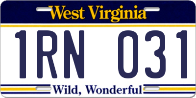 WV license plate 1RN031