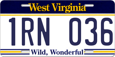 WV license plate 1RN036