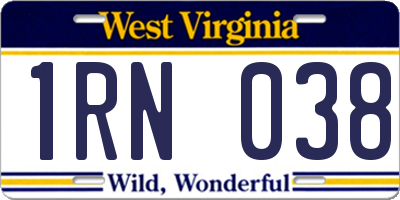 WV license plate 1RN038