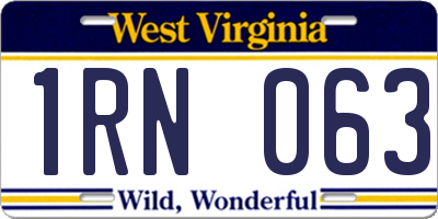 WV license plate 1RN063