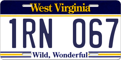 WV license plate 1RN067