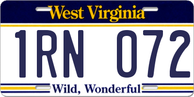 WV license plate 1RN072
