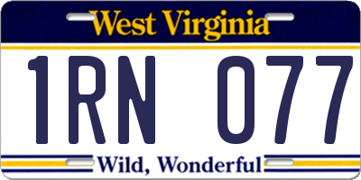 WV license plate 1RN077