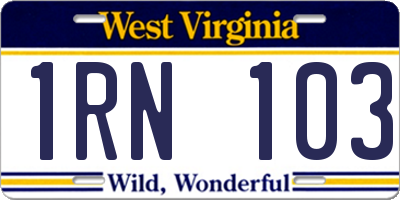 WV license plate 1RN103