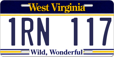 WV license plate 1RN117