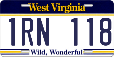 WV license plate 1RN118