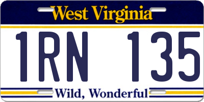 WV license plate 1RN135