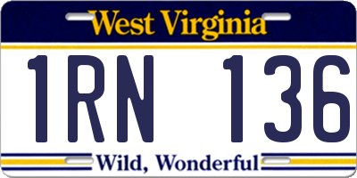 WV license plate 1RN136