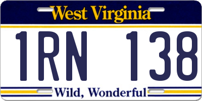 WV license plate 1RN138