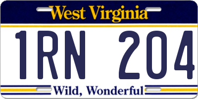 WV license plate 1RN204