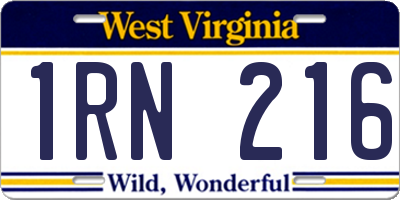 WV license plate 1RN216