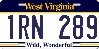 WV license plate 1RN289