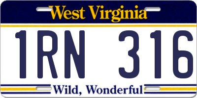 WV license plate 1RN316