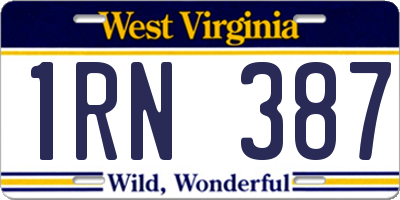 WV license plate 1RN387